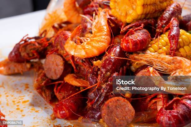Crawfish Boil Mound Stock Photo - Download Image Now - Butter, Food, Louisiana