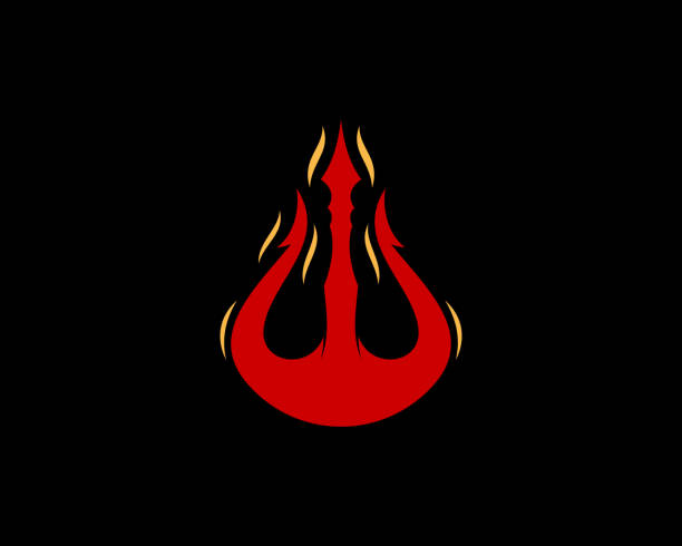 ilustraciones, imágenes clip art, dibujos animados e iconos de stock de tridente del diablo con logotipo de ilustración de llama de fuego - neptune trident mythology roman god