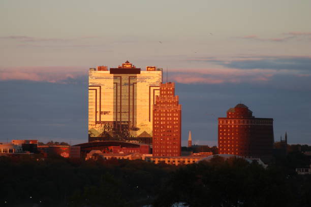 Niagara Falls - American Buildings at Sunset stock photo