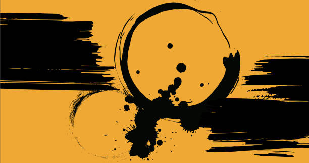 fondo abstracto papel pintado pincel de tinta ilustración _zen naranja - fondos para photoshop fotografías e imágenes de stock