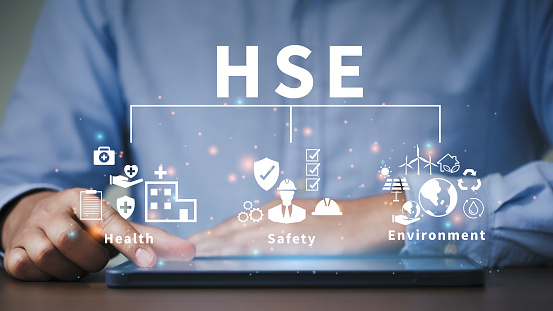 HSE - entorno de seguridad sanitaria acrónimo Banner para empresas y organizaciones. Estándar seguro de trabajo industrial e industrial. Salud Seguridad Medio Ambiente. photo