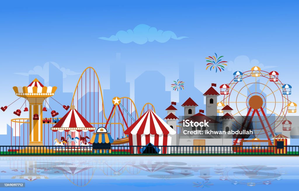 Fun Fair Rides Drawing Amusement Park Rides Fun Fair Carnival Flat Vector Illustration Stock ...