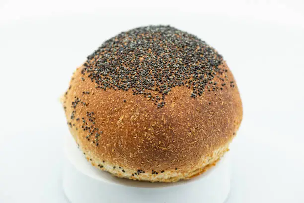 Detailed close up of a fresh baked individual wholemeal bread roll