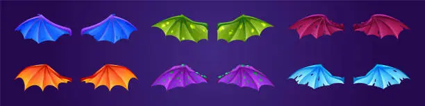 Vector illustration of Set of dragon wings myth and fable creature, demon