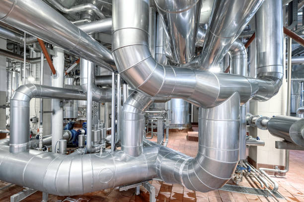 istock Heavy duty steel pipelines for pumping liquids 1349100808
