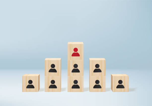 istock 3d business concept minimal as group of wood cube in one direction and with one individual pointing in different ways for innovative solution on 3D vector. leadership for new ideas. 1349102485