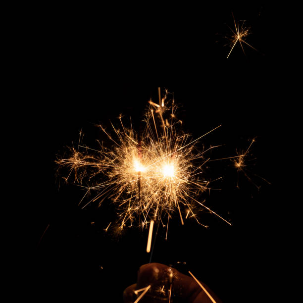 istock Bengal fire on black background, burning sparklers lightin celebration 1349102667