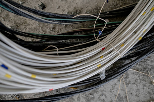 istock Interior construction site. Cabling and wiring of new office place 1349109420