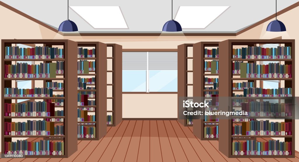 Empty Library Modern Empty Library Interior Design With Bookshelves Stock Illustration ...