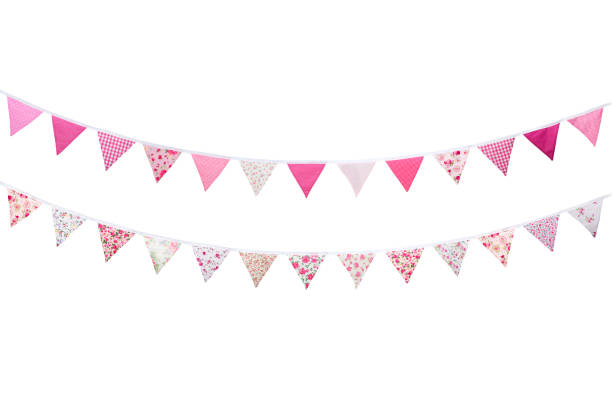 istock Pink Plain & Floral Fabric Party bunting 1349112806
