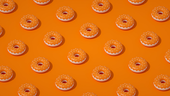 3d render donut on orange background. Isometric view.