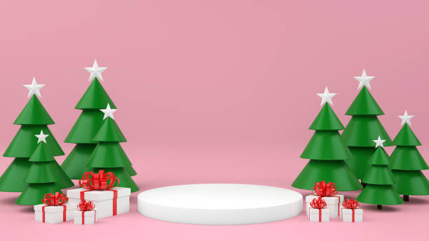 istock abstract Christmas minimal mock up scene. geometry podium shape product display mockup, pedestal steps. Happy New Year on pastel background 3D render. 1349116129