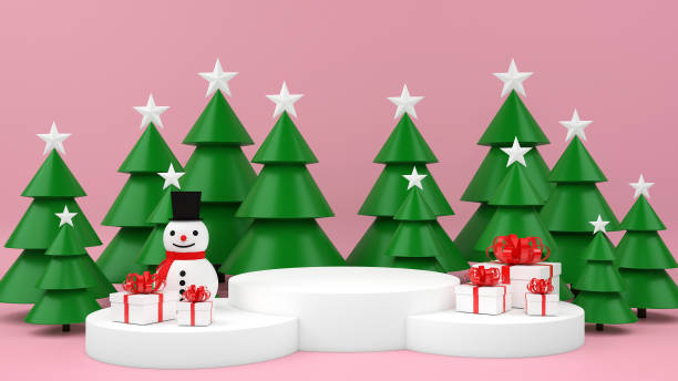 istock abstract Christmas minimal mock up scene. geometry podium shape product display mockup, pedestal steps. Happy New Year on pastel background 3D render. 1349116138