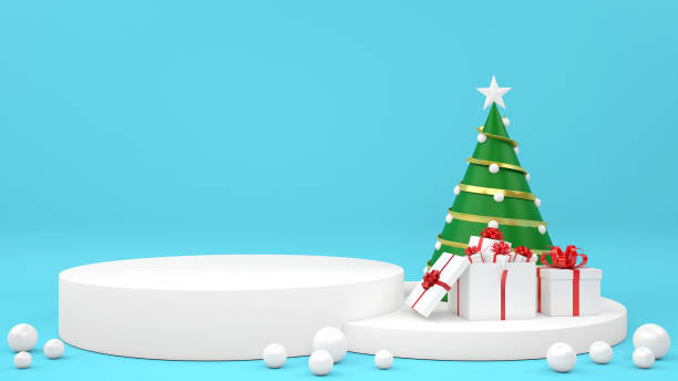 istock abstract Christmas minimal mock up scene. geometry podium shape product display mockup, pedestal steps. Happy New Year on pastel background 3D render. 1349116150