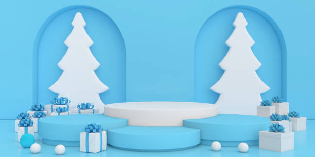 istock abstract Christmas minimal mock up scene. geometry podium shape product display mockup, pedestal steps. Happy New Year on pastel background 3D render. 1349116242