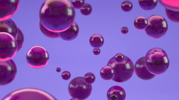 3d rendering of Abstract Flying Spheres Background, Iridescent Colors.