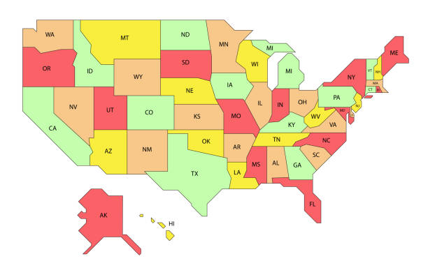 prosta mapa ameryki, 50 stanów w stanach zjednoczonych. ilustracja wektorowa - east asia illustrations stock illustrations