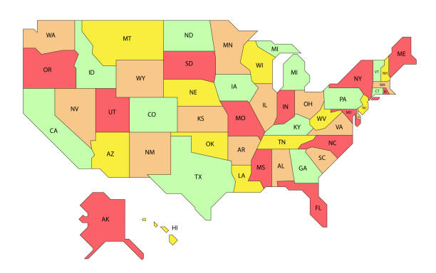 simple map of american, 50 states in the united states. vector illustration - amerikanın eyalet sınırları illüstrasyonlar stock illustrations