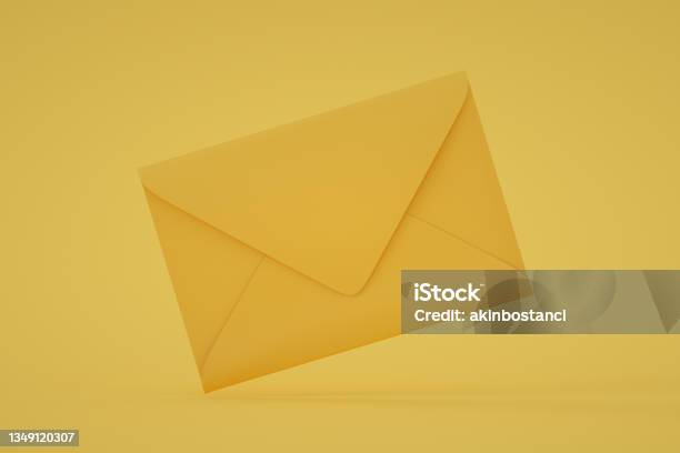 Envelope New Message Invitation Email Newsletter Yellow Background Stock Photo - Download Image Now