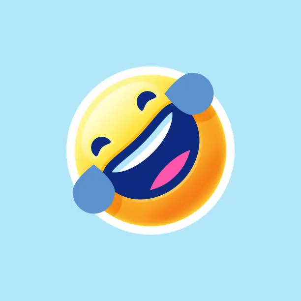 Vector illustration of Emoticon sticker blue background