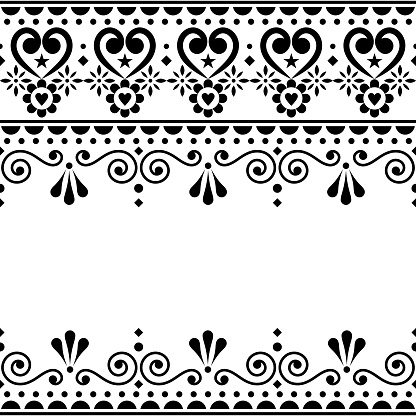 Cute floral monochrome seamless ornament background, inspired retro by Scandi art - love concept