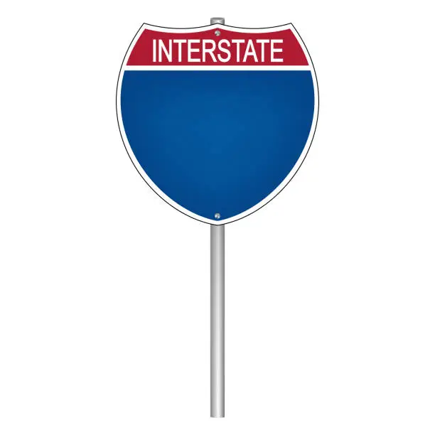 Vector illustration of Blank American interstate highway sign on a pole, vector illustration
