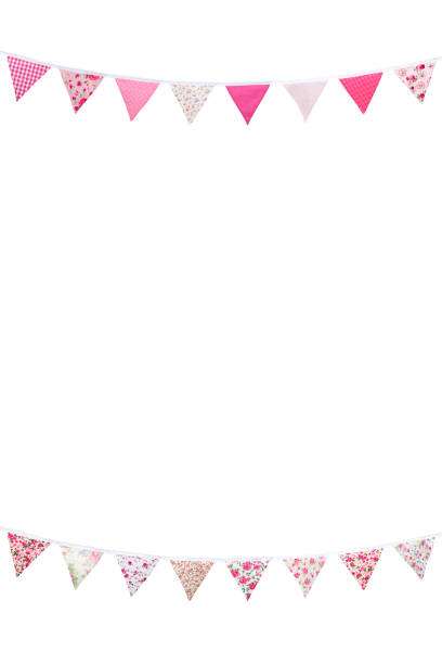 istock Pink Plain & Floral Fabric Party bunting 1349122627
