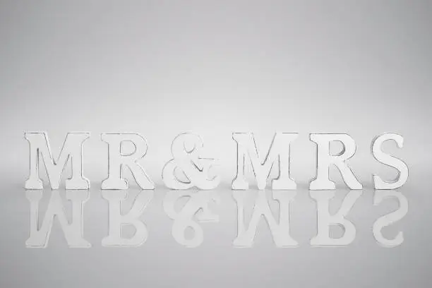 wedding day concept white wooden Mr&Mrs letters