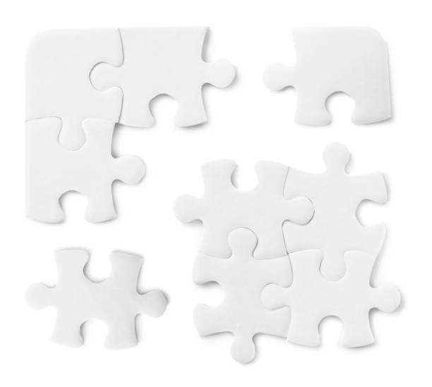 istock Set with jigsaw puzzle pieces on white background, top view 1349124421