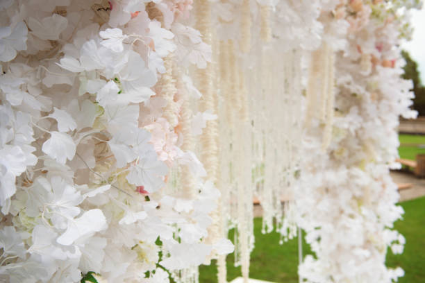 istock wedding ceremony decoration, beautiful fresh wedding arch 1349126820