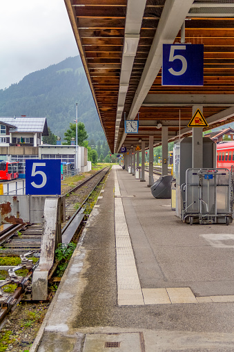 train station scenery in Oberstdorf, a town in the Allgaeu region of the Bavarian Alps in Germany
