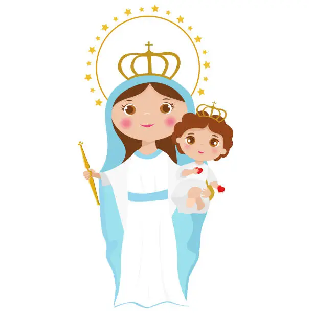 Vector illustration of Our Blessed Virgin Mary and His Son Jesus Christ