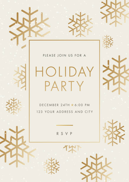 holiday party einladung mit snowflake. - einladungskarte stock-grafiken, -clipart, -cartoons und -symbole