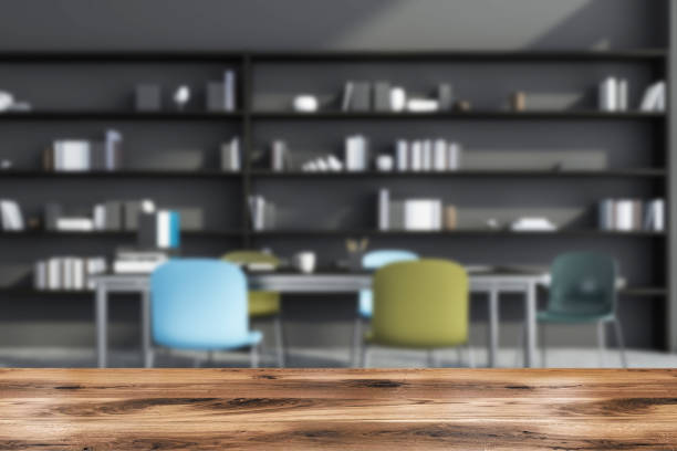 istock Table for product display with creative staff meeting room background, grey 1349136534