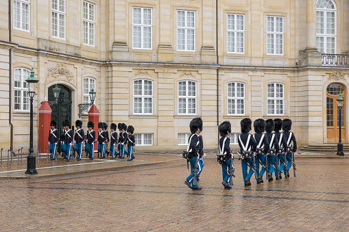 Copenhagen, Denmark - July 2, 2014: Royal Guard in Amalienborg Palace in Copenhagen.