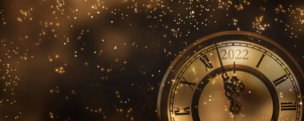 midnight countdown clock 2022 at new years party, beautiful abstract firework sparks on the black night sky, new years eve concept with copy space midnight countdown clock 2022 at new years eve party, beautiful abstract firework sparks on the black night sky, new years eve greeting card concept with copy space countdown photos stock pictures, royalty-free photos & images