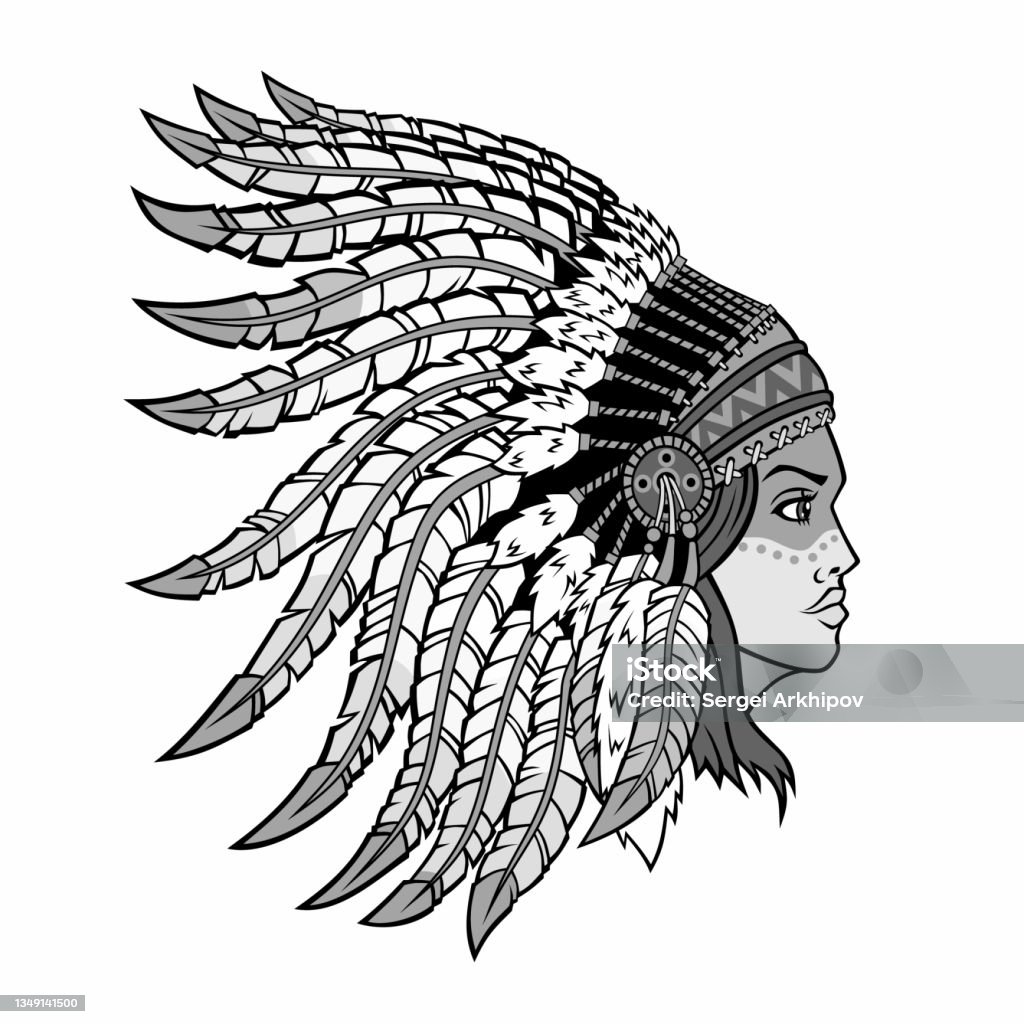 American Native Girl In National Headdress Stock Illustration - Download  Image Now - Indigenous Peoples of the Americas, Profile View, Sketch -  iStock
