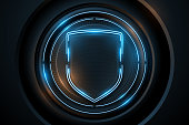 istock Shield template background with blue neon lights elements 1349143398