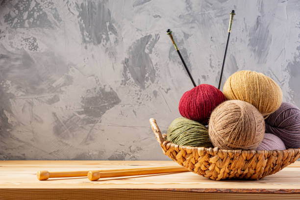 istock Skeins of yarn for knitting from natural wool 1349143751