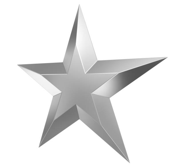 istock 5 point star - Christmas Star - silver metal single isolated on white - 3d rendering 1349146882