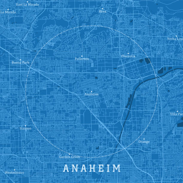 ilustraciones, imágenes clip art, dibujos animados e iconos de stock de anaheim ca city vector road map texto azul - anaheim
