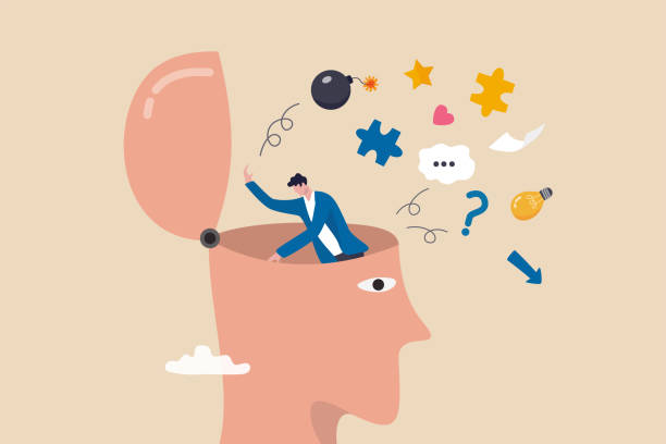 ilustrații de stoc cu declutter mintea ta, clar creierul tău să-și recapete concentrarea îmbunătăți capacitatea de gândire creativă, elibera conceptul de memorie, ambițios om de afaceri declutter, curat și clar toate anxietate murdare de la capul lui mare. - creier uman