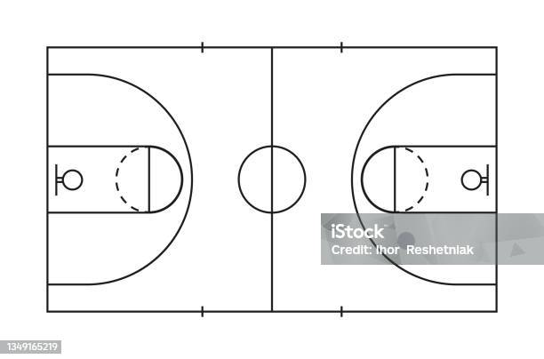 Basketball Court Line Of Marking Of Basketball Field Plan With Basket Center Frame And Game Area Outline Square Pitch For Sport Icon For Arena Gymnasium Strategy Black Lines Of Court Vector Stock Illustration - Download Image Now