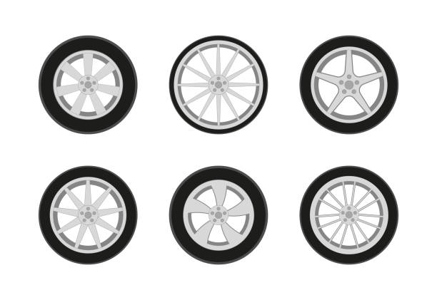 autorad. autoreifen mit felge. ikone des sport-autoreifens. felgensatz aus legierung für lkw und rennauto. design des rades mit stahl und gummi. piktogramm für logo. verschiedene fahrzeugreifen. vektor - tire rim stock-grafiken, -clipart, -cartoons und -symbole