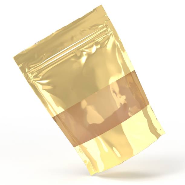 istock Gold foil doypack stand up packaging pouch with zipper on white background with clear window 1349165870