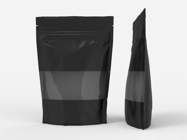 istock Black paper doypack stand up packaging pouch with zipper on white background with clear window 1349168216