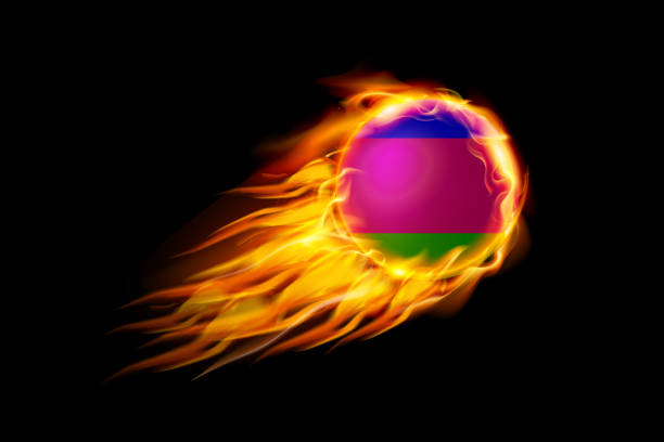 istock Kuban People's Republic Flag With Fire Fire Ball Realistic Design 1349170032