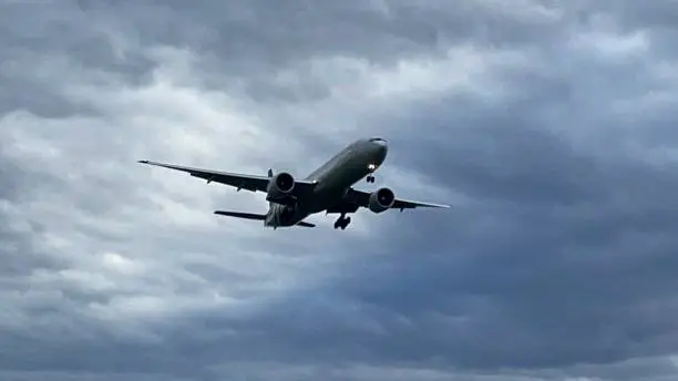 Airplane landing at Dulles International Airport