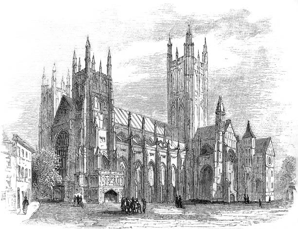 Antique illustration - Harper's Magazine - Canterbury Cathedral - England vector art illustration