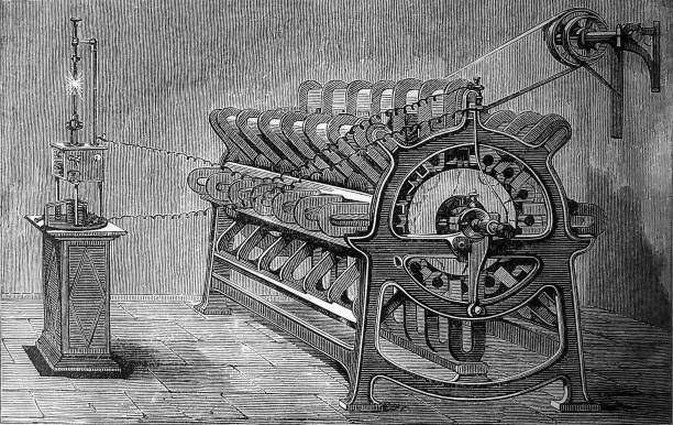 Antique illustration - Harper's Magazine - magneto electric machine - electricity generation vector art illustration